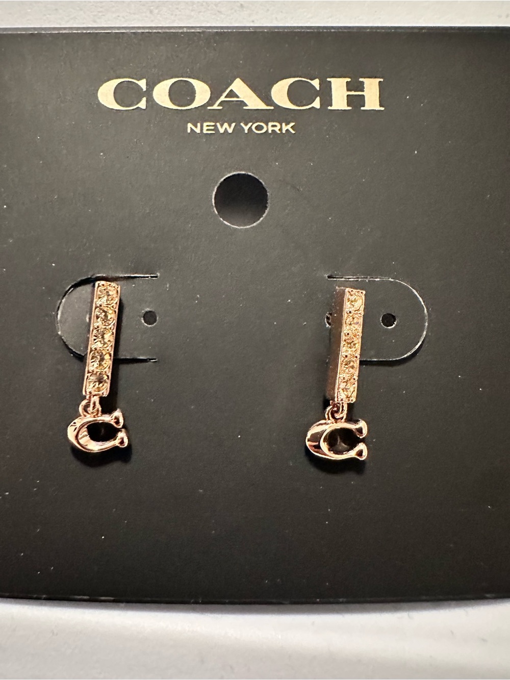 NWT Coach Women’s Signature Pave Bar Stud Earrings - Rose Gold